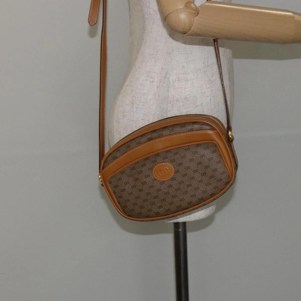 GUCCI Micro GG Canvas Shoulder Bag PVC Leather Beige Auth ki6001
